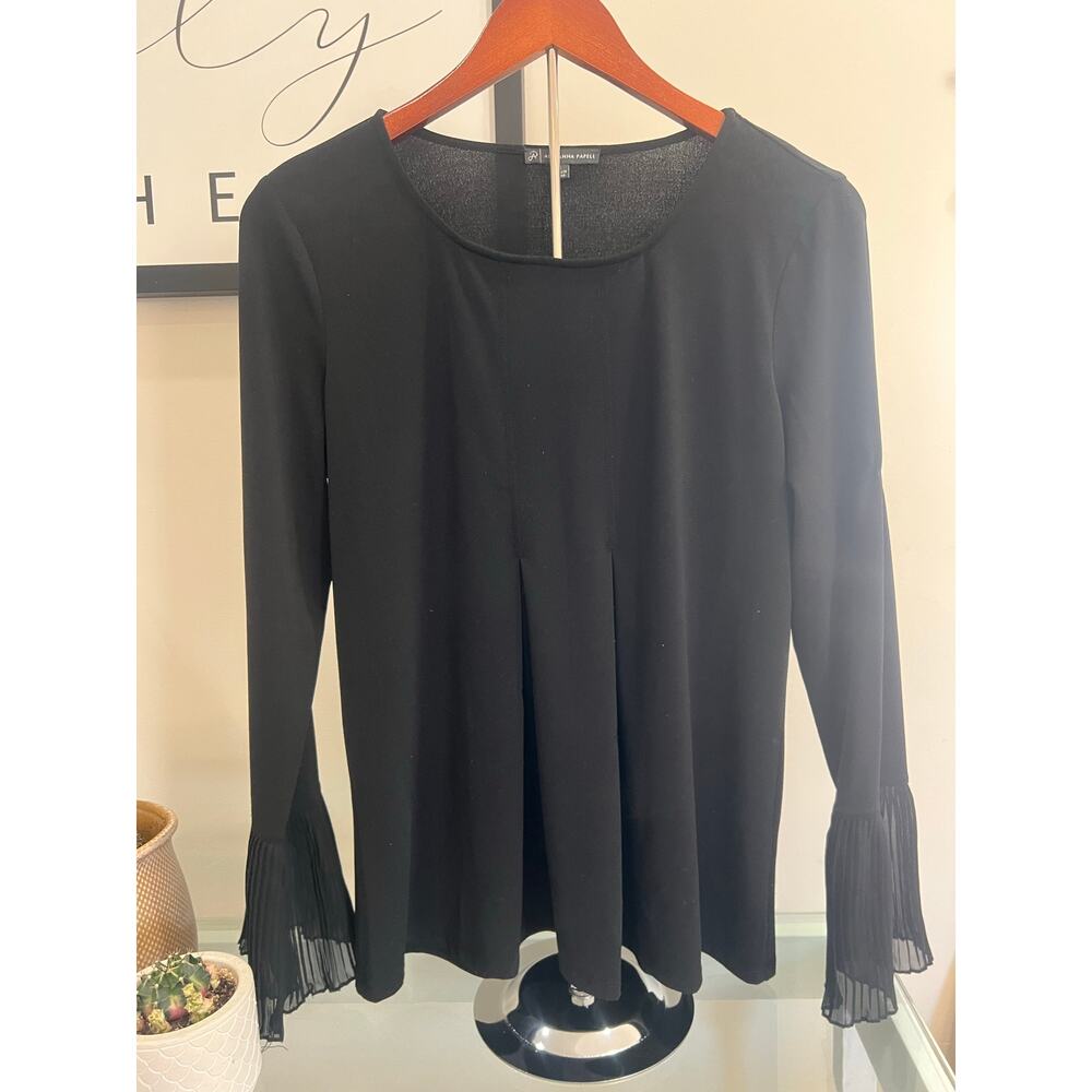 Black Dress Top with Chiffon Flare Sleeves